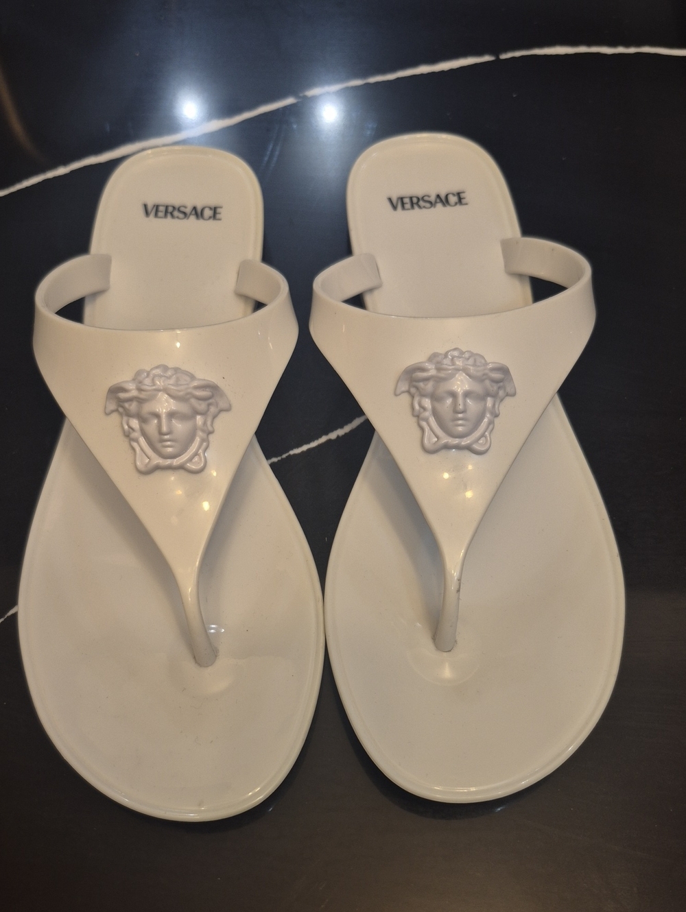 Versace Cream Medusa Jelly Thong Sandals